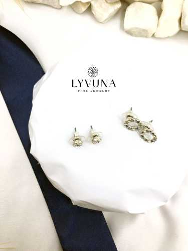 گوشواره نقره‌ای شاخه گل و حلقه